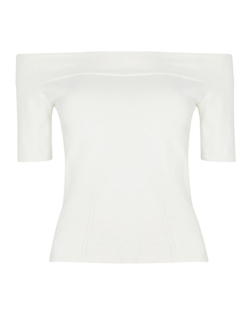 Alexander McQueen White Off-the-shoulder Knitted Top