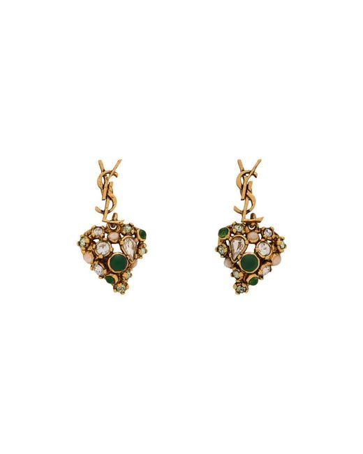 Saint Laurent Metallic Cassandre Pampilles Couer Embellished Drop Earrings