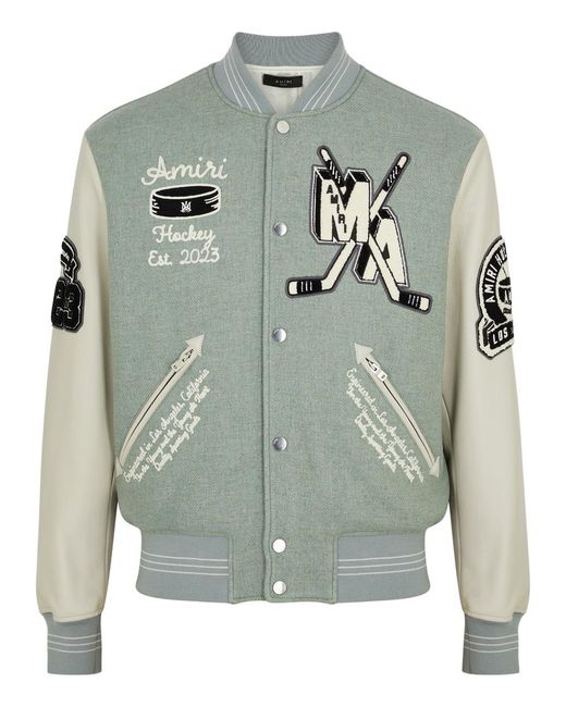 Amiri Gray Hockey Appliquéd Wool-blend Varsity Jacket for men