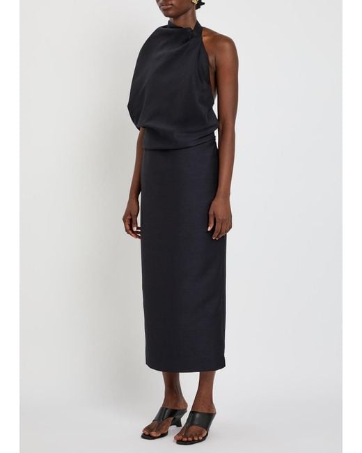 Rohe Black Draped Woven Midi Dress