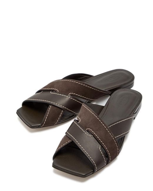 Tod's Black Square-Toe Suede And Leather Sandals