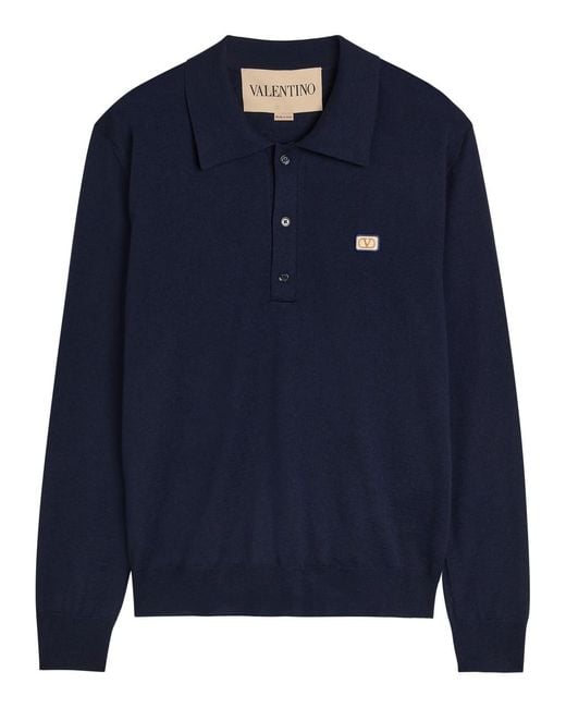 Valentino Garavani Blue Wool Polo Shirt for men