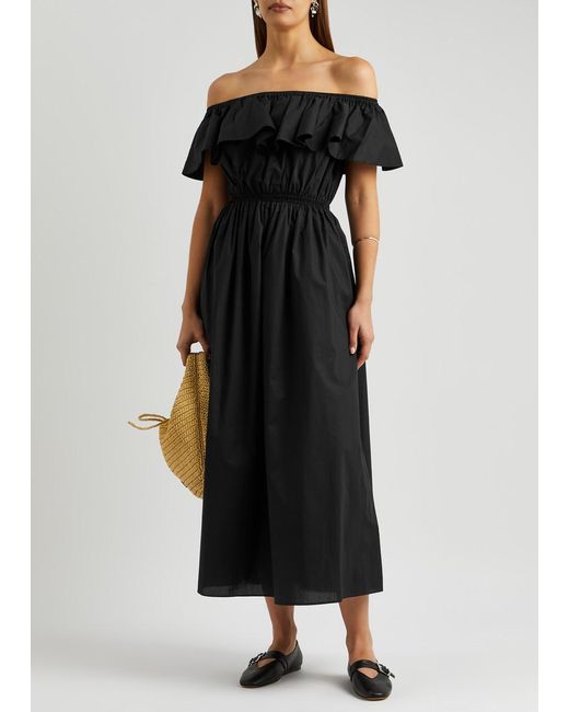 Matteau Black Off-the-shoulder Cotton-poplin Maxi Dress