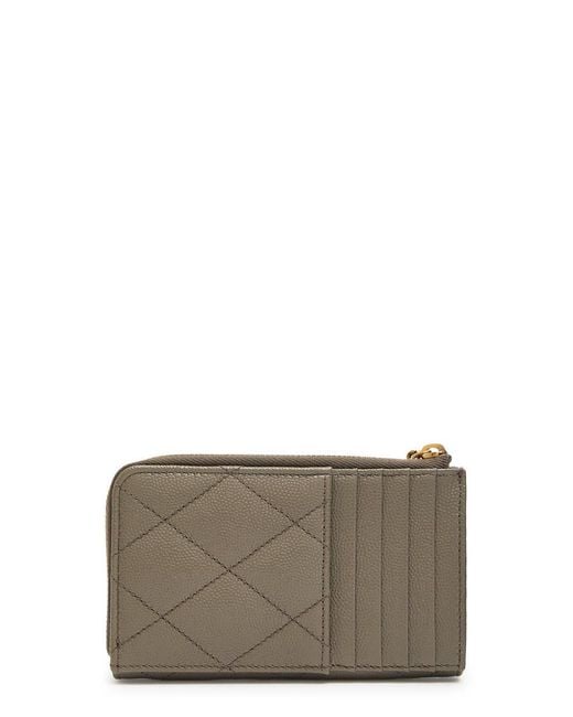 Saint Laurent Gray Quilted Pebbled Leather Card Holder