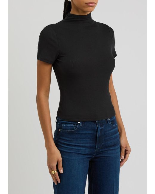 PAIGE Black Blanche Ribbed Stretch-Jersey T-Shirt