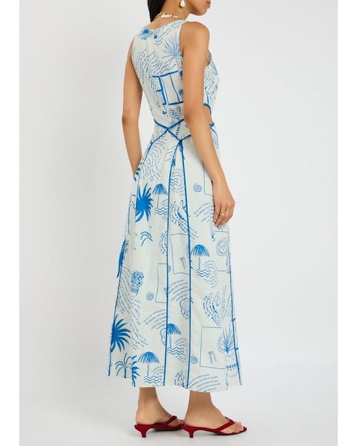 Never Fully Dressed Blue Palma Elma Cotton-Blend Midi Dress