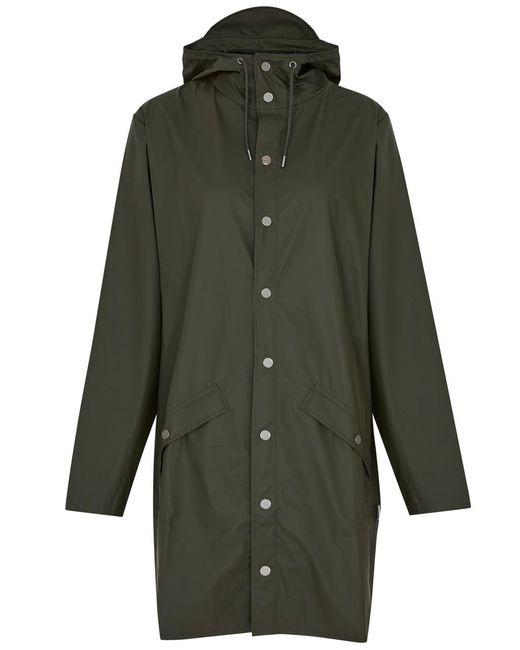 Rains Green Hooded Rubberised Jacket
