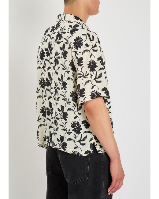 MKI Miyuki-Zoku White Floral Rayon And Linen-Blend Shirt for men