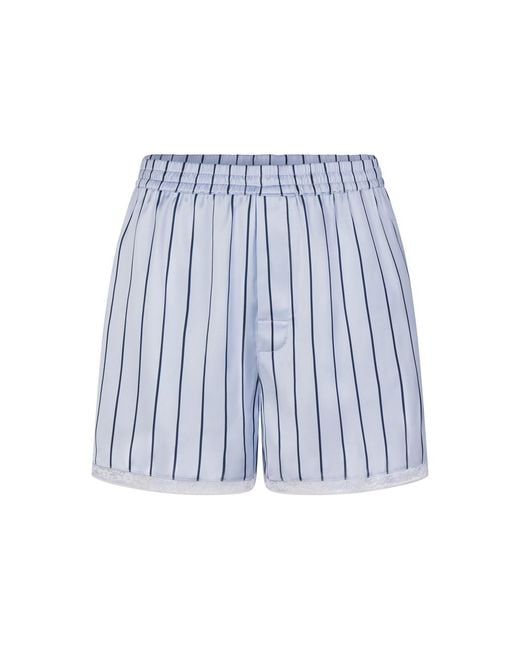 Skims Blue Lace-Trim Woven Shine Boxer Shorts