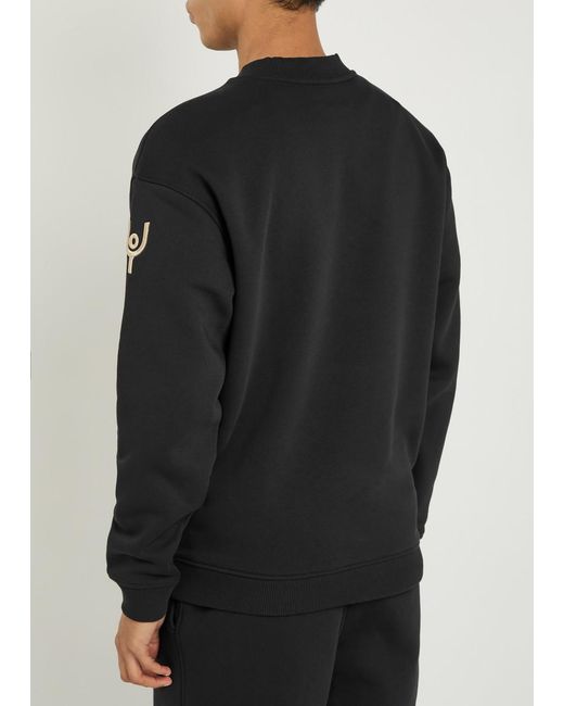Now You Live Black Pleatling Logo-Embroidered Cotton Sweatshirt for men