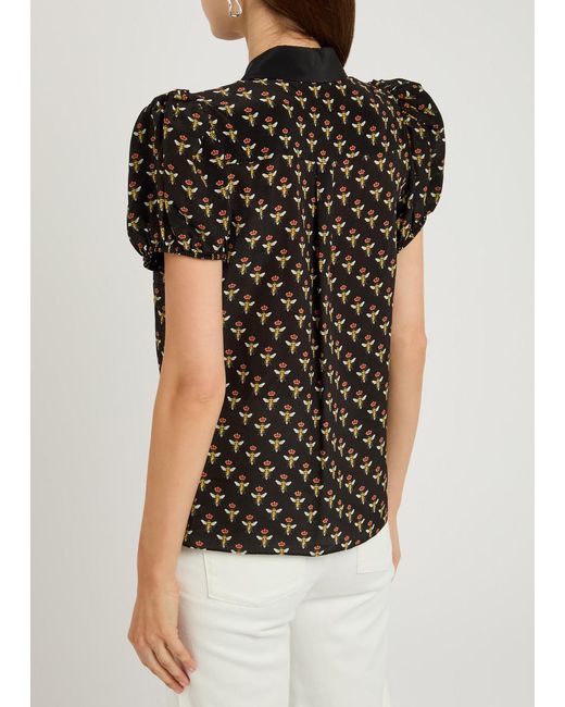Alice + Olivia Black Willa Printed Silk Blouse