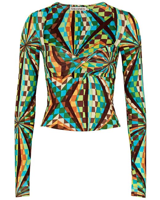 Siedres Green Divy Printed Stretch-Jersey Top
