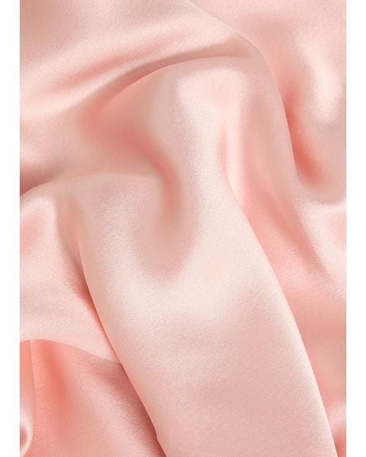 De La Vali Pink Thebe Scarf-Effect Draped Silk-Satin Midi Slip Dress