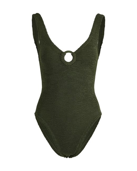 Hunza G Green Celine Cut-Out Seersucker Swimsuit