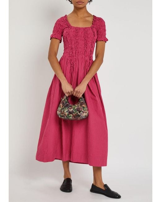 Damson Madder Pink Raphaela Striped Cotton Midi Dress