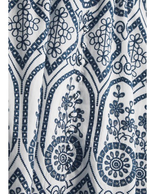 Evi Grintela Blue Carine Embroidered Cotton Midi Dress
