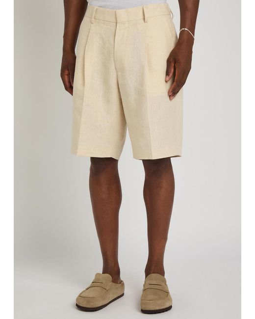 NN07 Natural Kay Pleated Linen Shorts for men