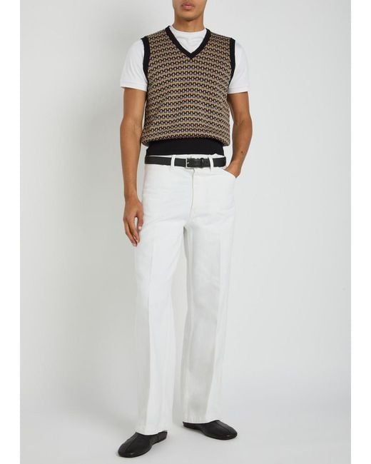 Lemaire Gray Patterned V-Neck Cotton-Knit Vest for men