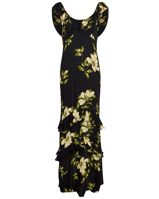 Reformation Black Tripoli Floral-Print Silk-Georgette Maxi Dress