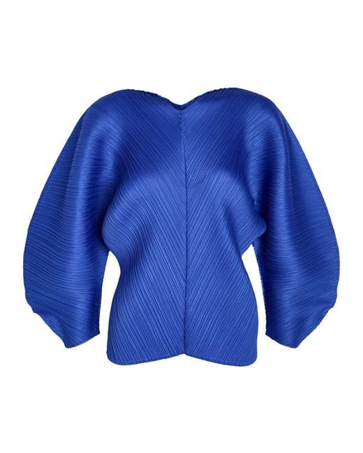 Pleats Please Issey Miyake Blue Pleated Sculpted Woven Top