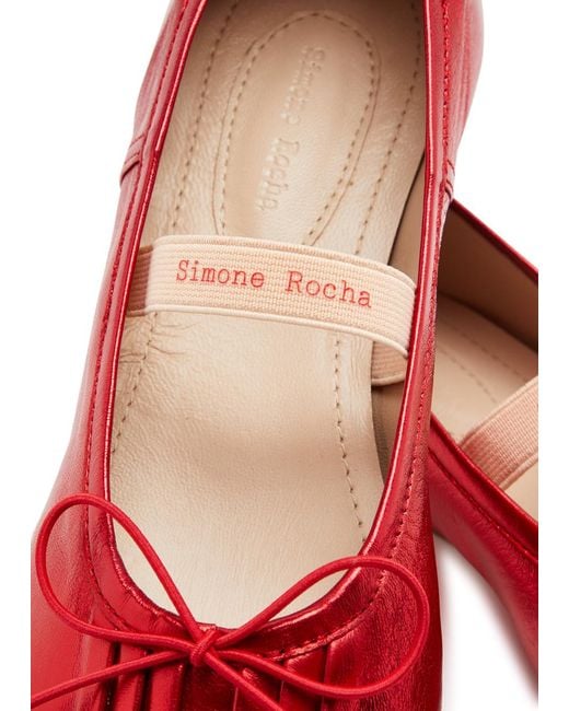 Simone Rocha Red Metallic Leather Ballet Flats