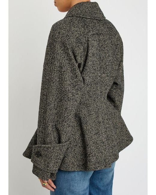 Chloé Black Double-Breasted Herringbone Wool-Blend Blazer