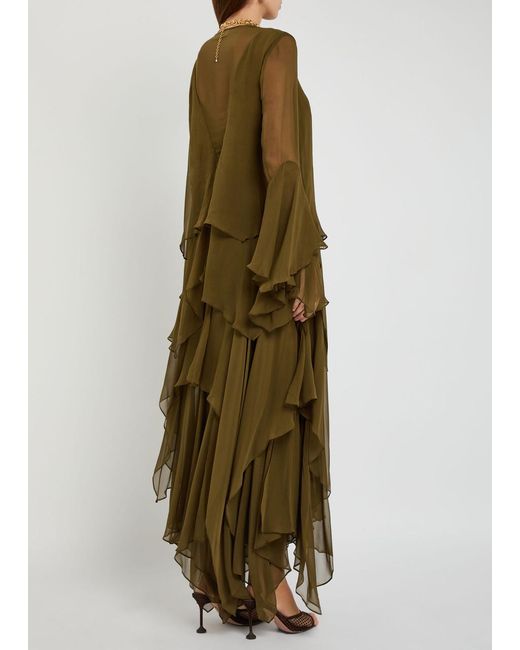 Zimmermann Green Memento Tiered Silk-Chiffon Maxi Dress