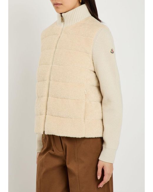 Moncler Natural Quilted Wool And Teddy Cardigan