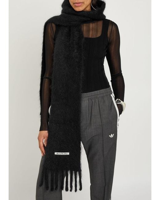 Acne Black Hooded Brushed Mohair-Blend Scarf