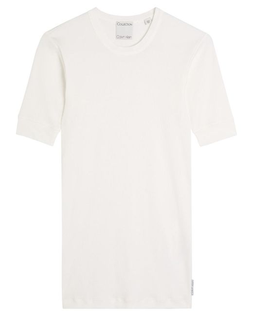 Calvin Klein White Aubriella Ribbed Stretch-Cotton T-Shirt