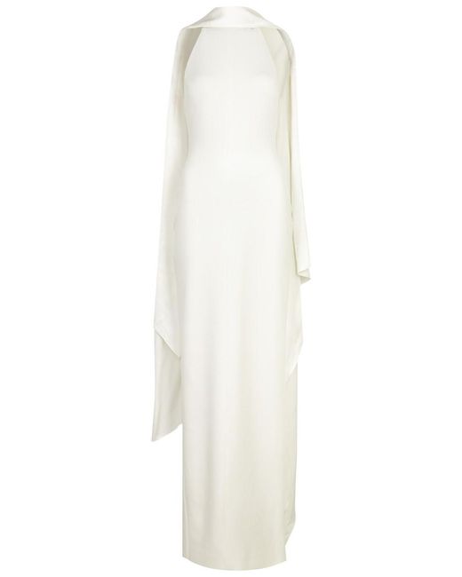 Solace London White Dahlia Scarf-effect Maxi Dress
