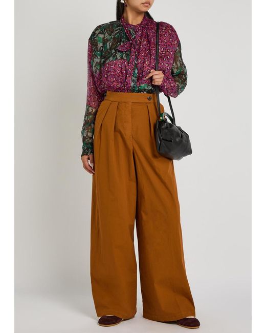 Dries Van Noten Brown Pamplona Wide-Leg Stretch-Cotton Poplin Trousers