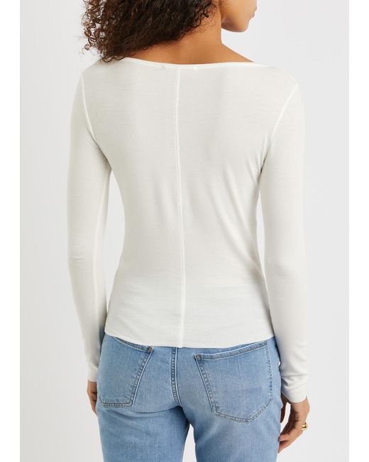 FRAME White Ribbed Stretch-jersey Top