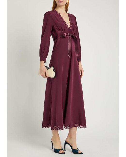 Rixo Purple Adaline Lace-Trim Silk-Chiffon Midi Dress