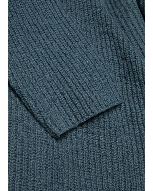 Eileen Fisher Blue Ribbed Cotton-Blend Wrap Cardigan
