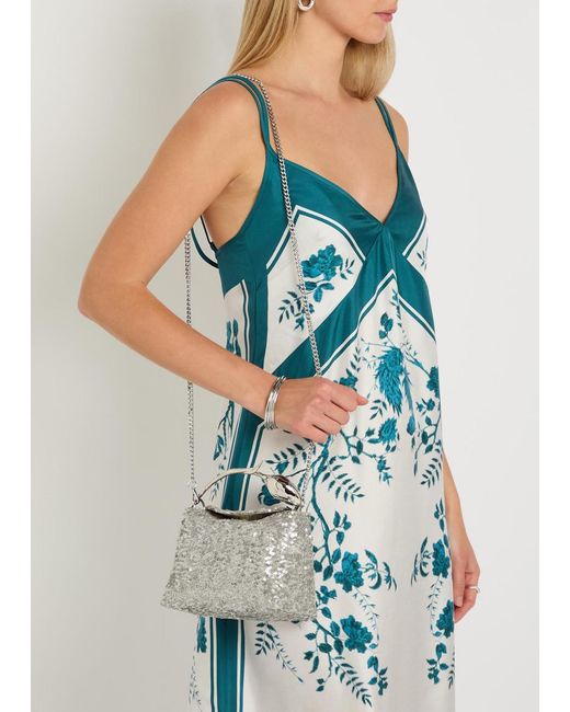 Erdem Gray Bloom Mini Sequin-Embellished Top Handle Bag