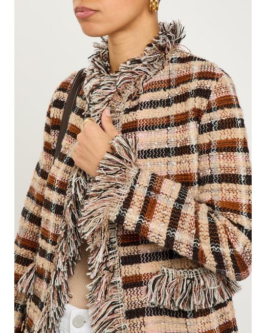 Etro Brown Striped Fringed Woven Jacket