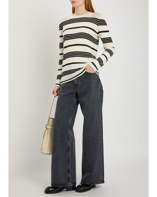 Moncler White Striped Fine-Knit Cotton-Blend T-Shirt