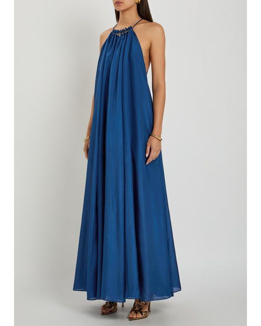 Zimmermann Blue Aster Gathered Silk Maxi Dress