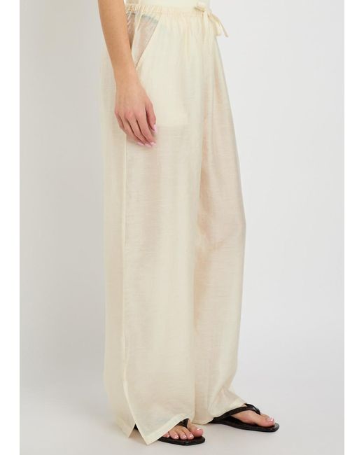 SOLAQUA Natural Giulia Embroidered Wide-Leg Trousers