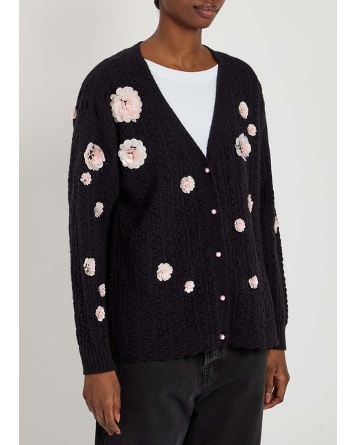 BERNADETTE Blue Cammi Floral-Embellished Wool-Blend Cardigan