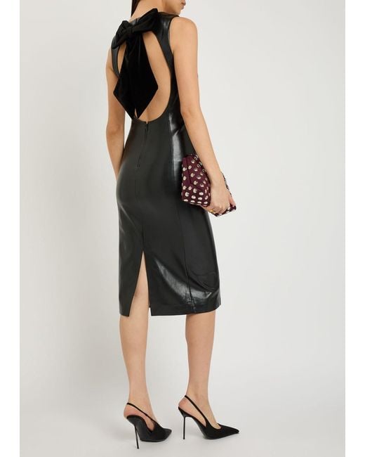 Alice + Olivia Black Wynell Bow-Appliquéd Faux Leather Midi Dress