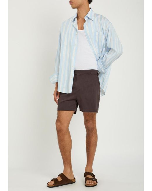 Raith Brown Silas Striped Woven Swim Shorts for men
