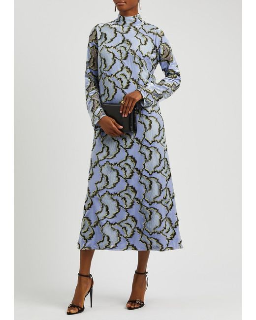 Jonathan Simkhai Blue Ailey Lace And Velvet Maxi Dress