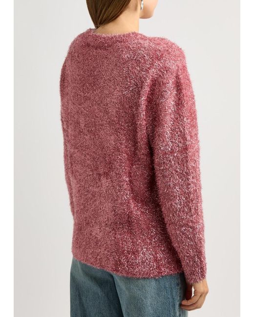 Never Fully Dressed Pink Metallic Tinsel-Weave Cardigan