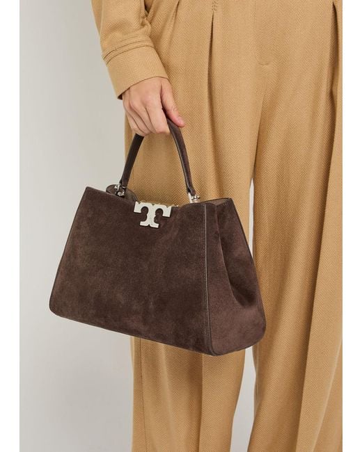 Tory Burch Brown Eleanor T-Logo Suede Top Handle Bag