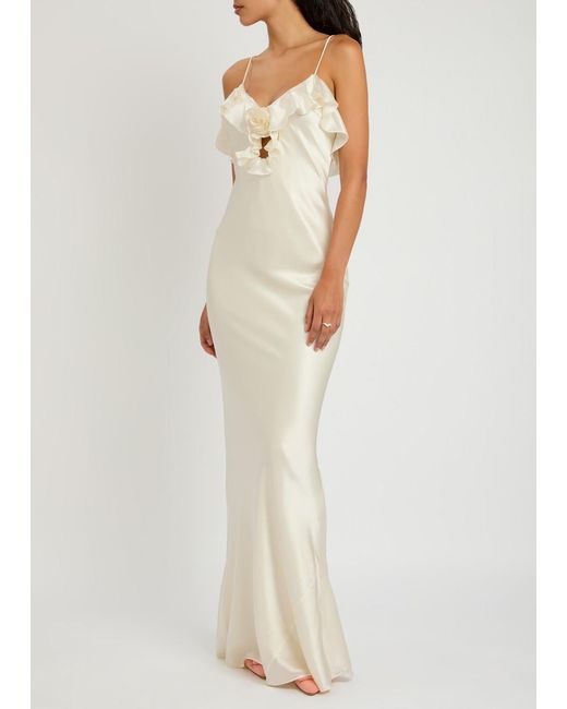 De La Vali White Esperanza Stretch-Silk Maxi Dress