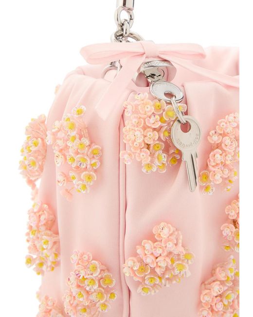 Self-Portrait Pink Floral Bead-Embellished Satin Tote
