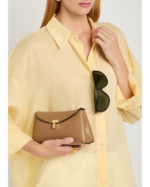 Totême  Brown T-Lock Mini Leather Clutch