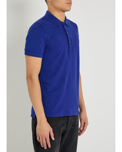 Tom Ford Blue Logo-Embroidered Piqué Polo Shirt for men